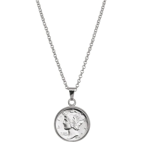 Authentic Silver Mercury Dime Necklace with 18" Silvertone Chain - Perfect Gift! - Picture 1 of 8